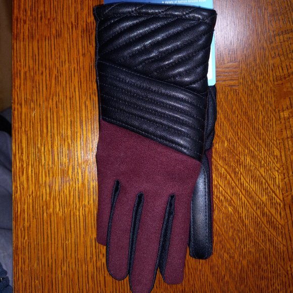NWT Women's Isotoner SmarTouch Gloves Burgundy Red (HENNA) & Black– size L/XL - Picture 2 of 8